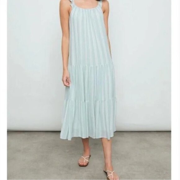 Rails Dress S NWT Juniper Mint Striped Capri Sleeveless Tiered Linen - Picture 4 of 8